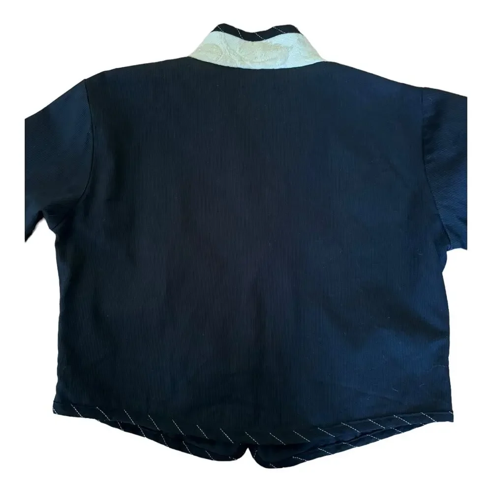 Vintage A La Mode patchwork  jacket black cream frog toggle made USA size large